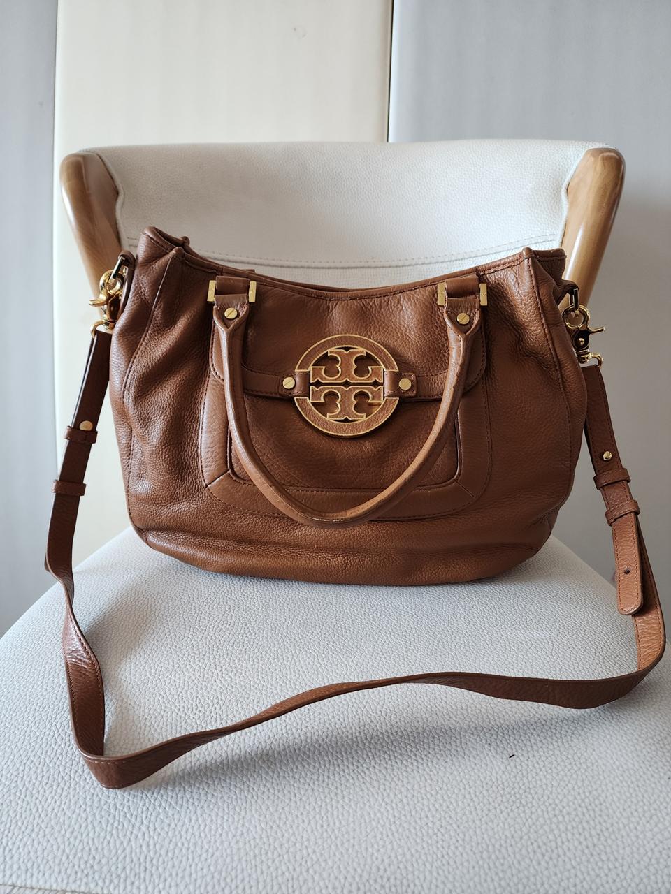 토리버치 브라운 레더 아만다로고 투웨이 토트 숄더백