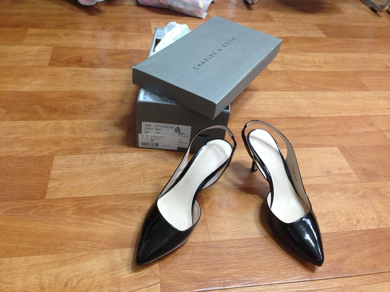여성 구두 여자 구두 찰스앤키스 유광 스틸레토 슬링백 34사이즈