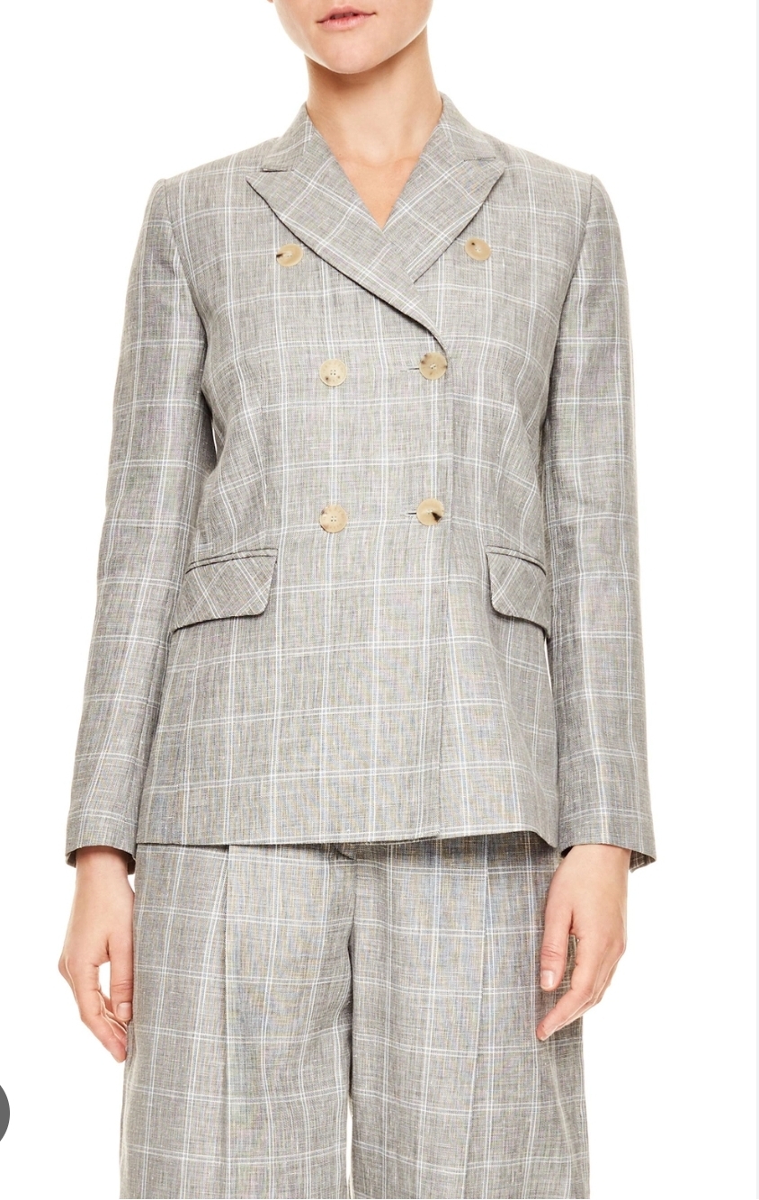 산드로 더블브레스트 체크 린넨 자켓 36사이즈