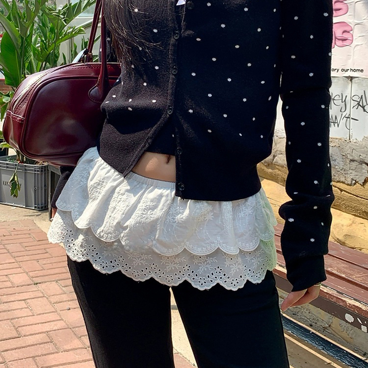 NE118)펀칭 레이스 셔링 캉캉 프릴 밴딩 미니 레이어드 스커트 꾸안꾸