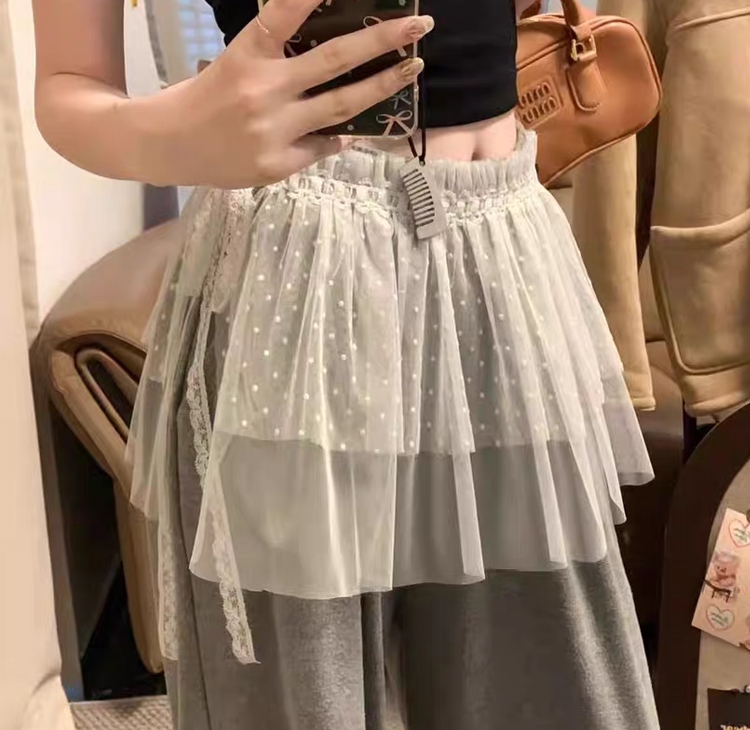 NE119)도트 셔링 프릴 캉캉 레이스 레이어드 미니 랩 스커트 키치