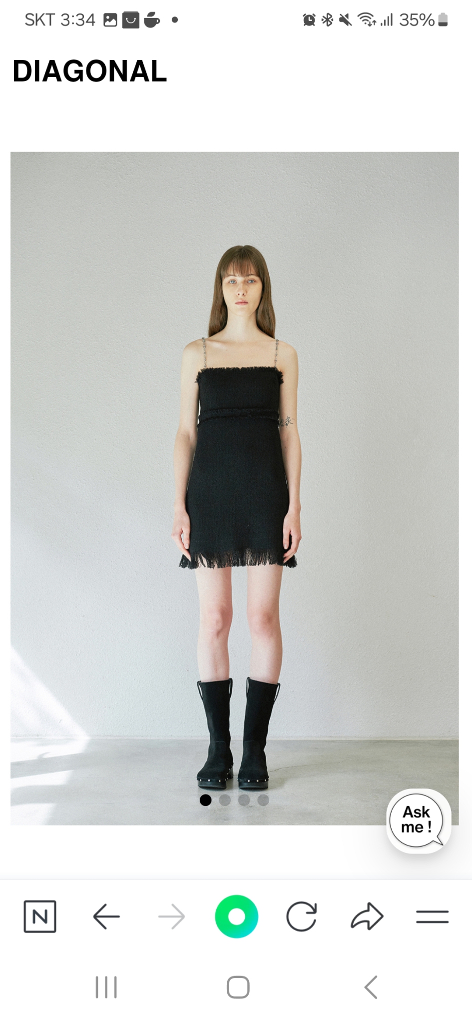 다이애그널 체인 스트랩 트위드 원피스 s 새상품