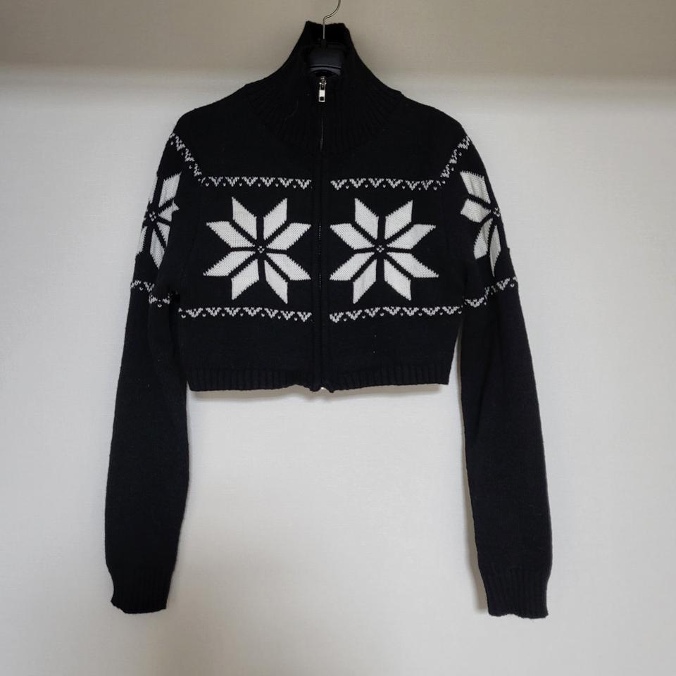 블랙 니트 크롭 집업