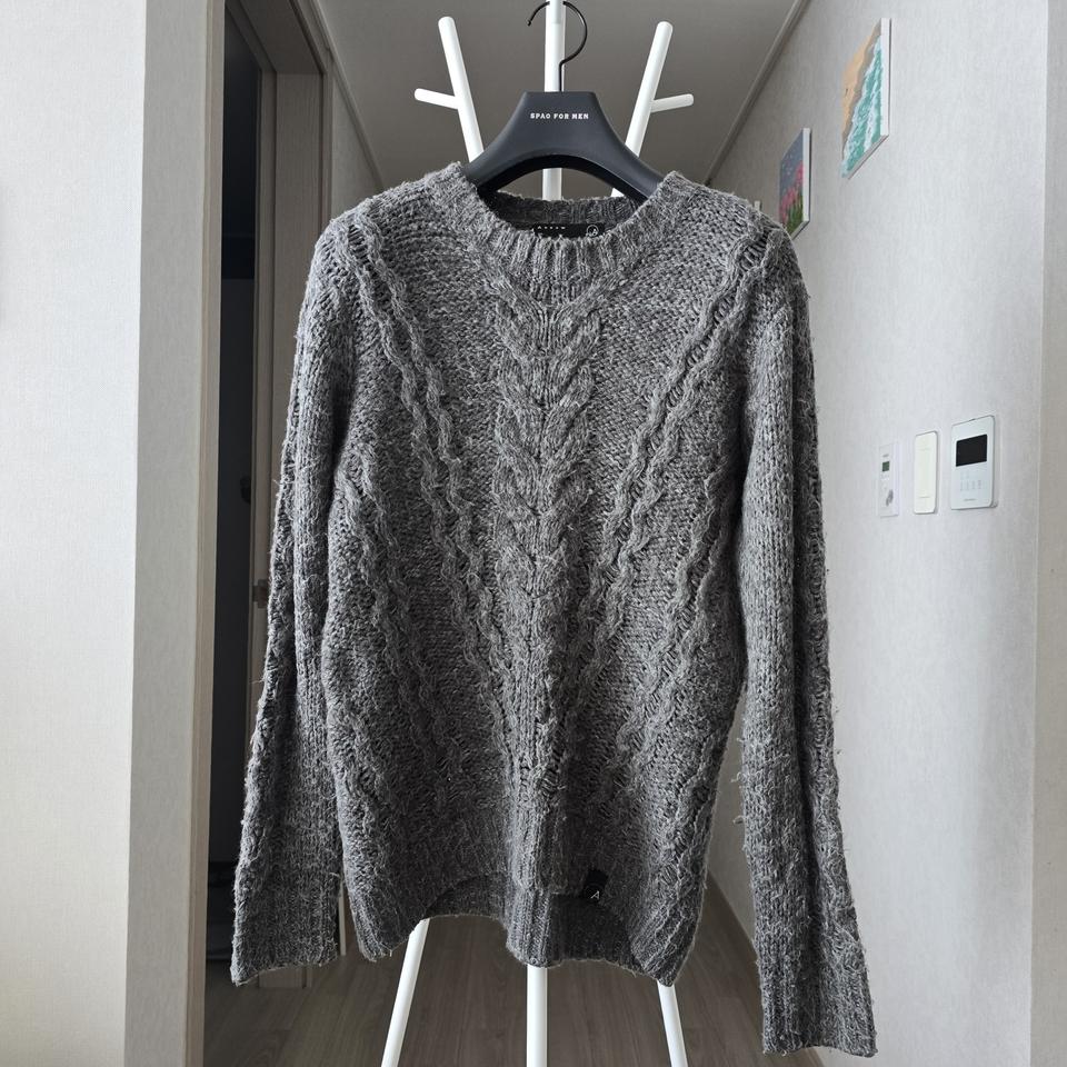 [100]ANDEW 울 피셔맨 니트 차콜그레이