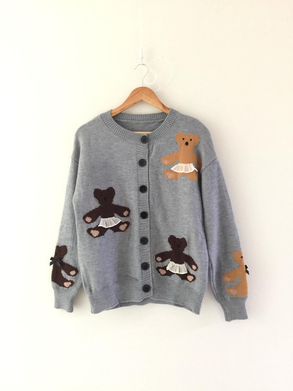 (새) 그레이 곰돌이 입체 니트 가디건