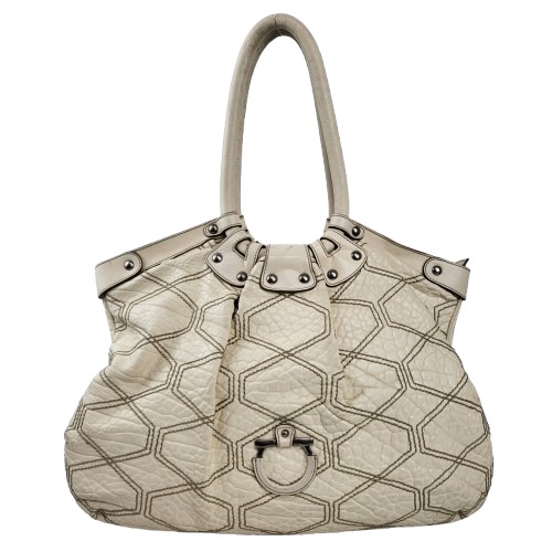 정품 페라가모 간치니 페블가죽 스티치 숄더백