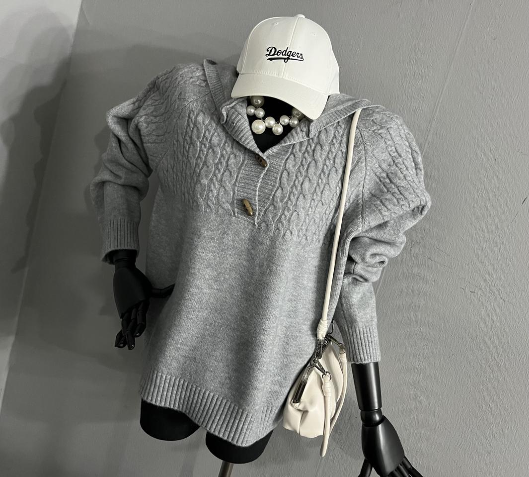 우드단추후드니트/후드니트/니트