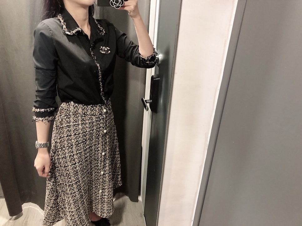 트위드 블라우스 블랙 셔츠 세트 원피스 투피스