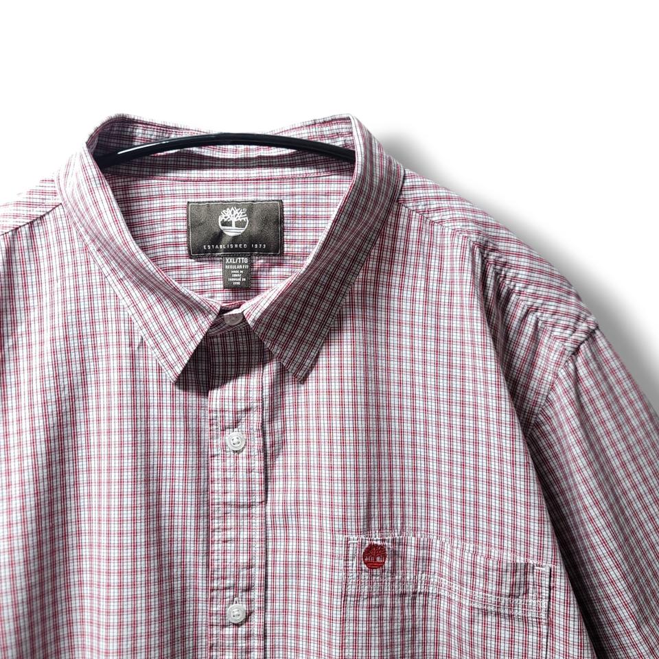 [2XL] 팀버랜드 화이트&레드 체크 오버핏 긴팔셔츠
