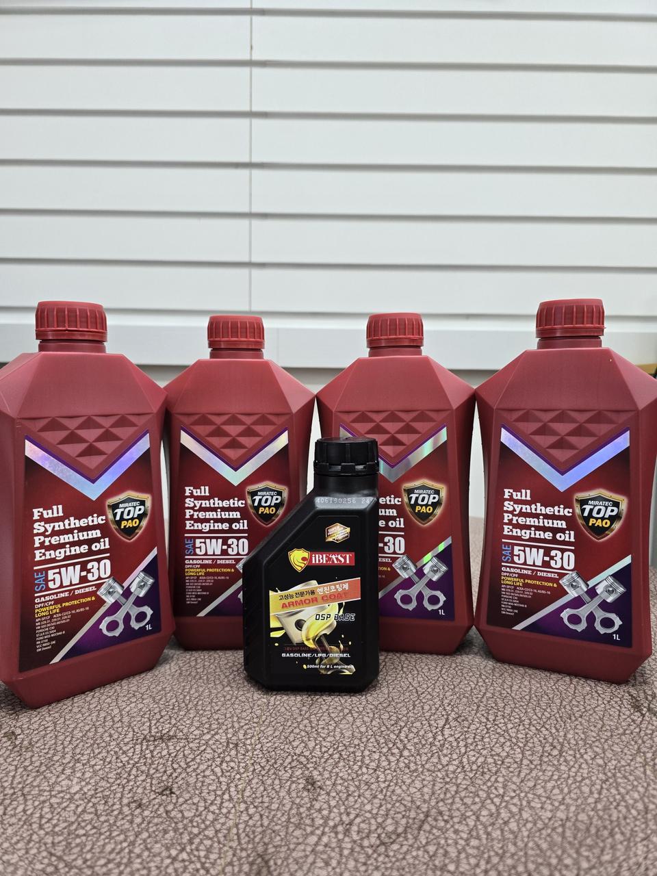 미라텍탑pao 합성엔진오일 5w30 6리터 & 엔진첨가제 세트 팝니다.