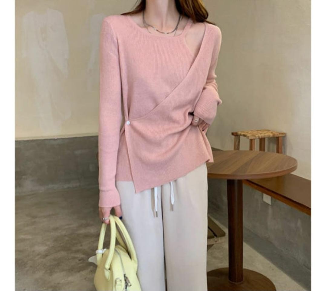 핑크색 랩 니트 - 새옷