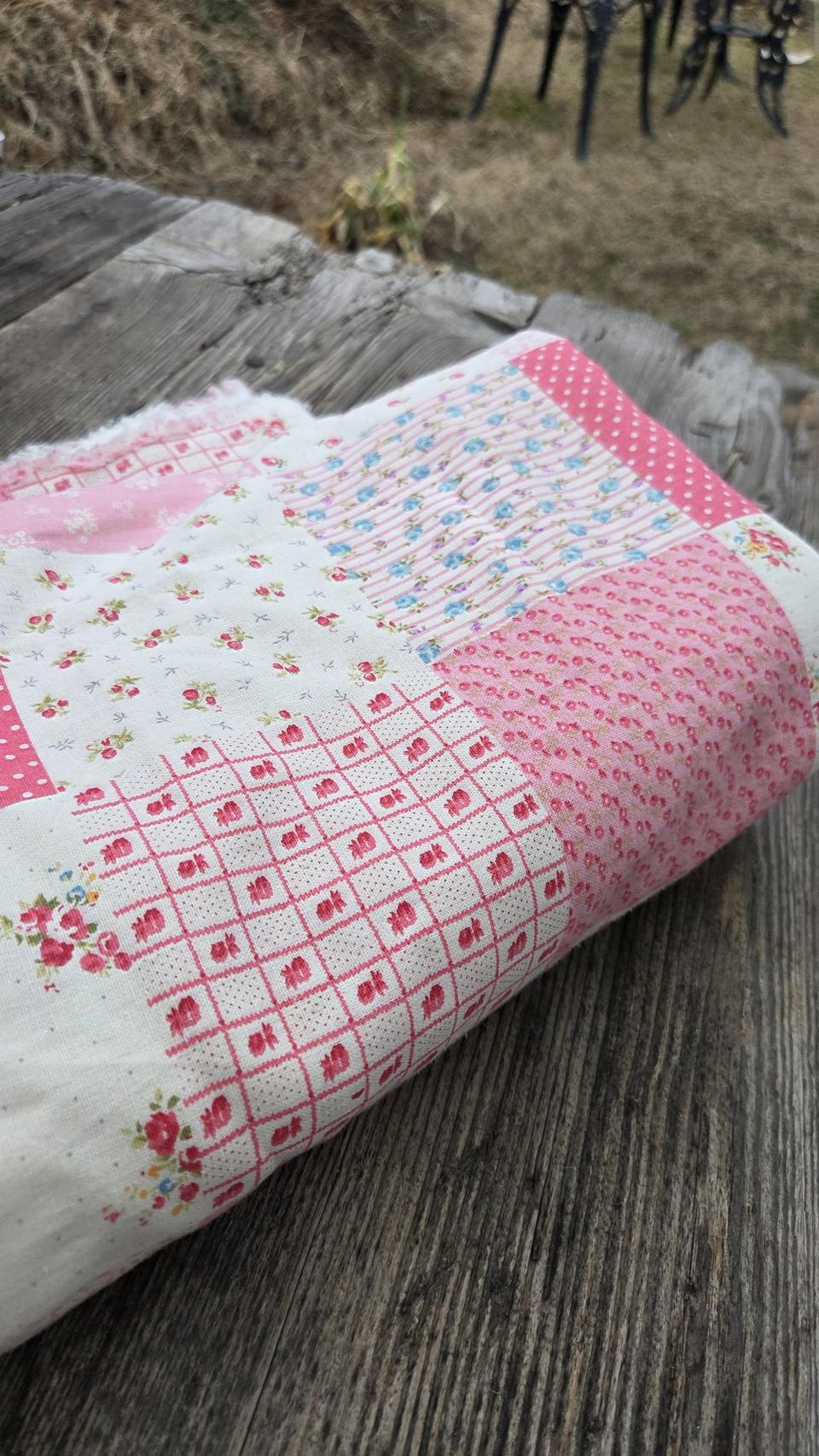 핑크 바둑판  린넨