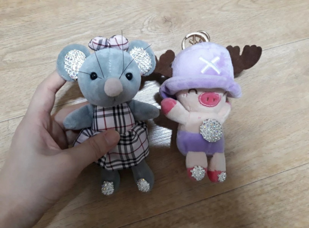 마우스, 피그 큐빅 가방장식 열쇠고리 키링 2개