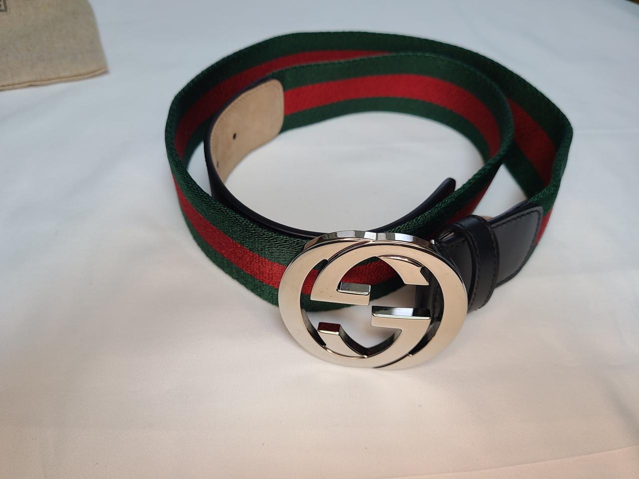 구찌 G 버클 웹 벨트 그린 레드