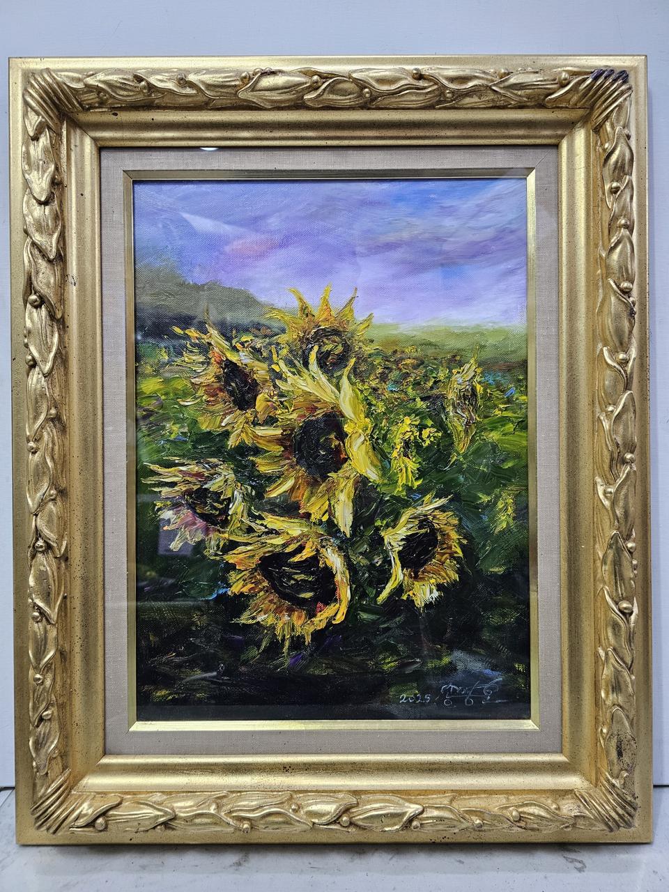 (원화) 8호 캔버스 유화그림 해바라기꽃 서양화