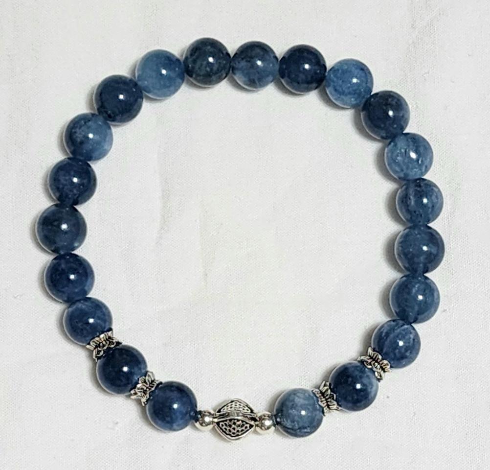 핸드메이드 AA+ 블랙 아쿠아마린 은참 팔찌-18cm