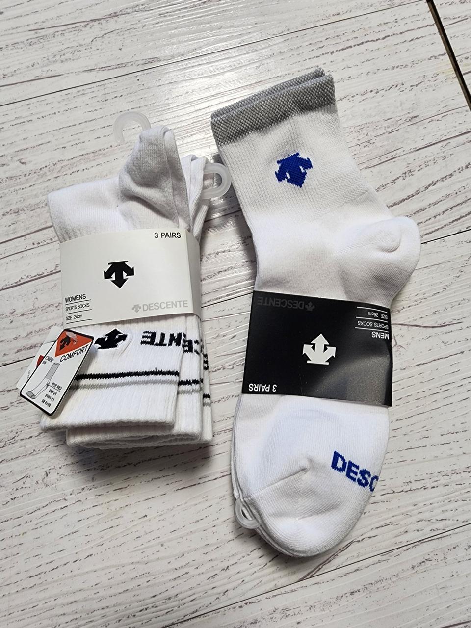 데상트 남성용 중목 양말 3족+여성용 장목 양말 3족새상품 정품 무료배
