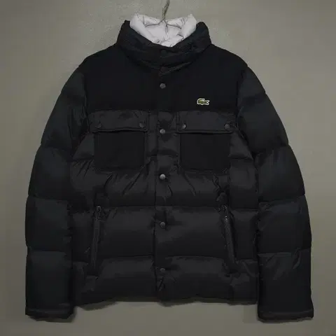 95 (M) 라코스테 크록 울 믹스 구스다운 패딩 점퍼 후드 자켓 블랙