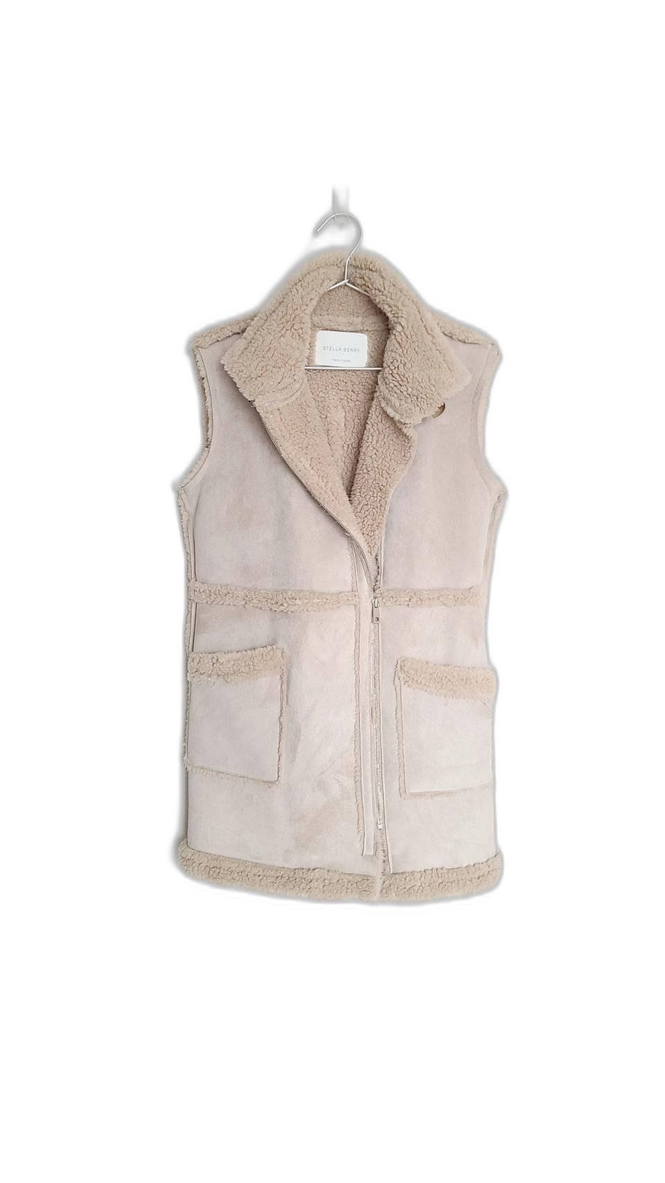 오트밀 베이지 빈티지 컷팅 페이크 스웨이드 양털 무스탕 조끼 베스트