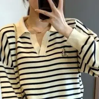 요트자수 브이카라 줄 니트