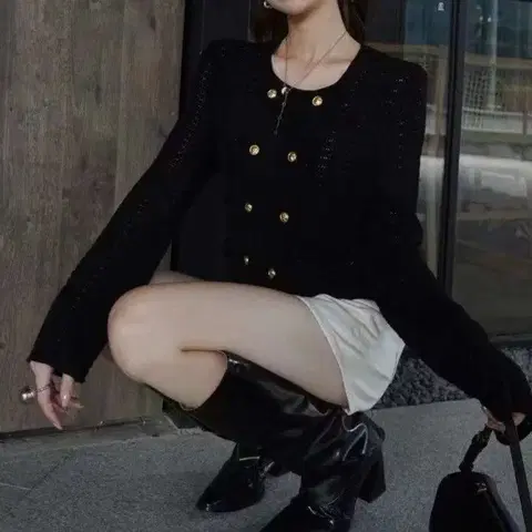 더블버튼 니트 가디건