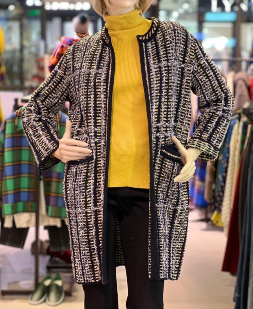 베네통 트위드 롱 가디건