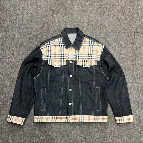 (XL) 빈티지 체크 패턴 데님 자켓