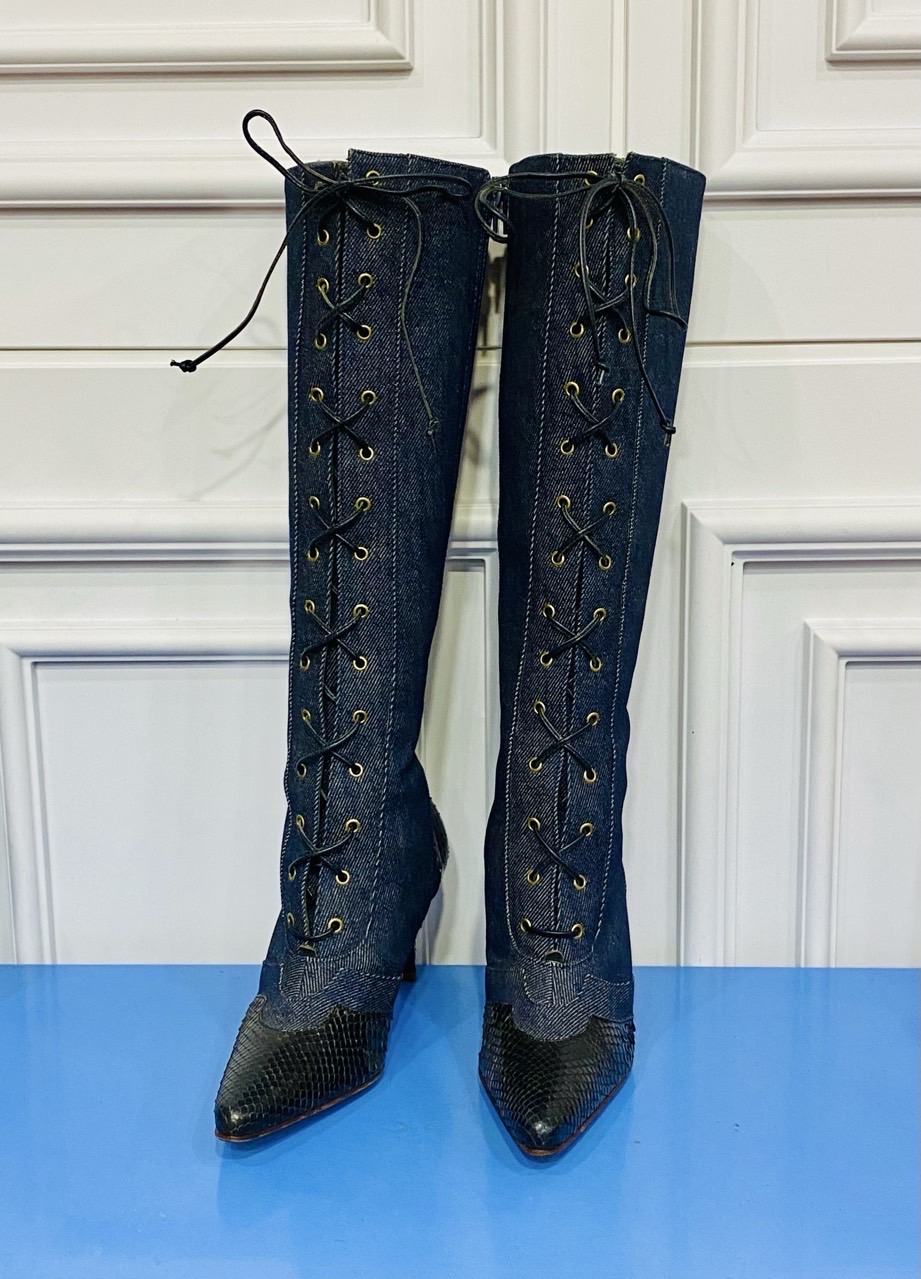 디올 데님 레이스 롱부츠( 정품)