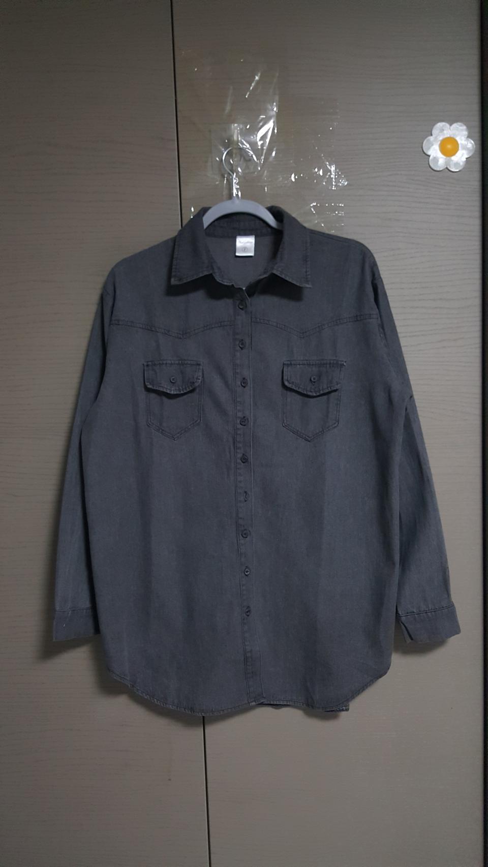 청재질회색박시한남방