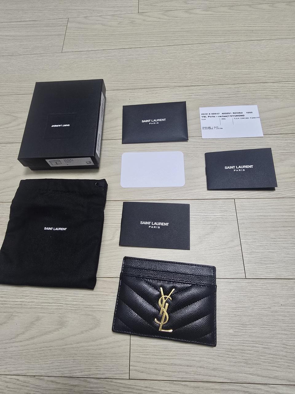 정품 생로랑 마틀라세 금장 카드지갑