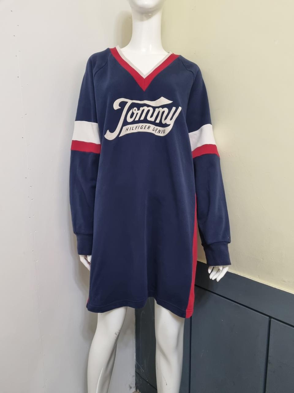 타미힐피거 데님 스웻셔츠 브이넥 원피스/여성M