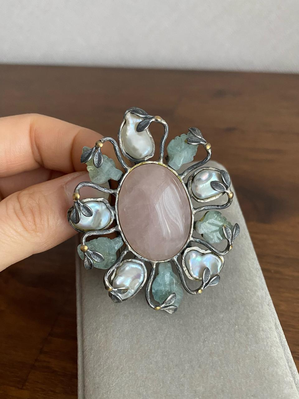 장미석 브로치 겸 펜던트(SILVER)