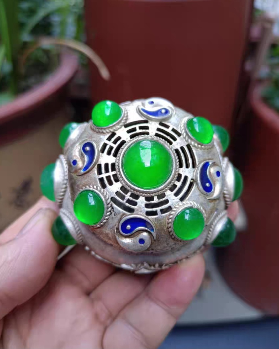 옛날 순은 비취 향로 2개