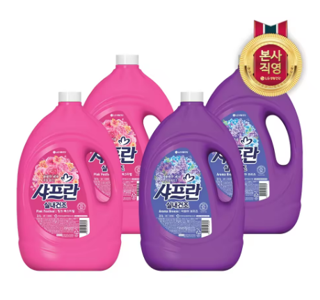 샤프란 섬유유연제 실내건조 3.1L 4개 (핑크2개+아로마2개)