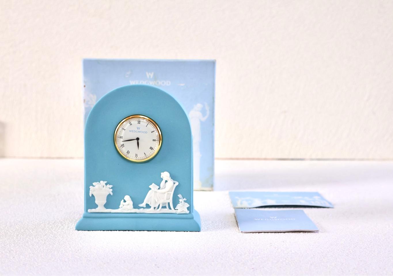 [영국엔틱] (레어)웨지우드 제스퍼웨어 터콰즈 도자기 탁상시계 (상자O)