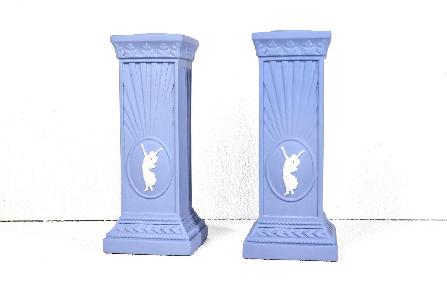 [영국앤틱]웨지우드 제스퍼웨어 페일블루 밀레니엄 캔들스틱 촛대(1쌍)