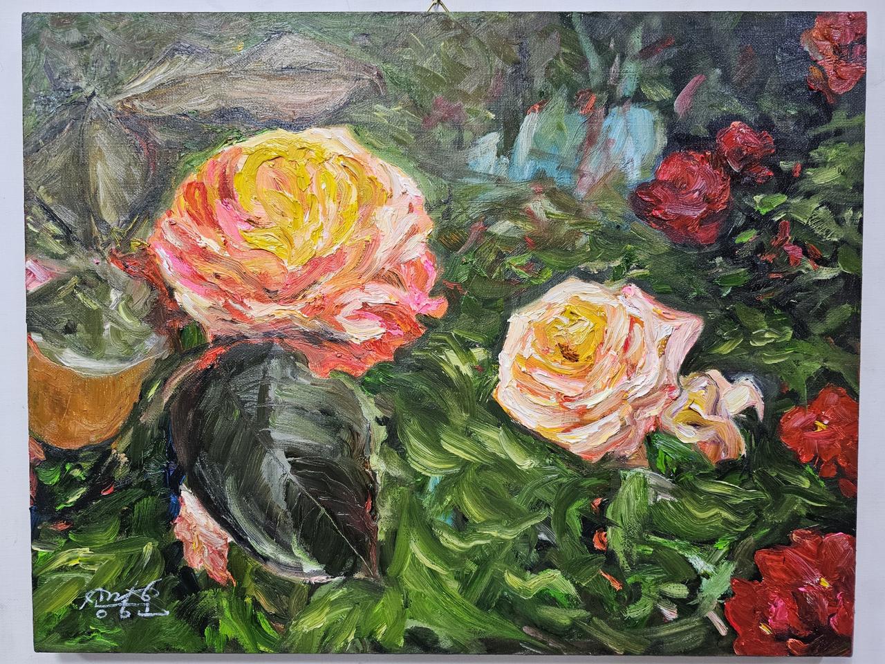 (원화) 10호 캔버스 유화그림 장미꽃 서양화