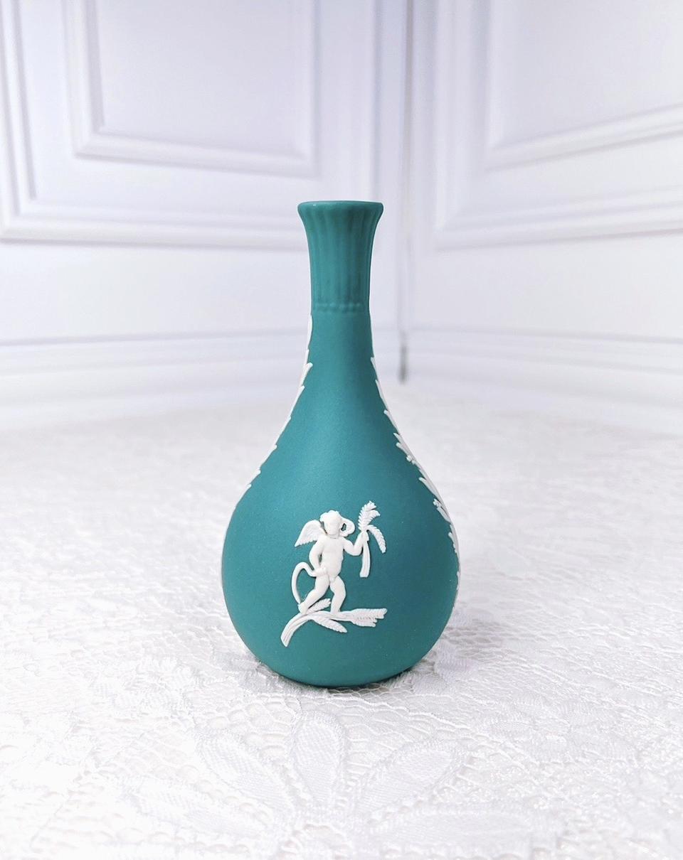 [영국엔틱] 웨지우드 제스퍼웨어 호리병 도자기화병_틸그린