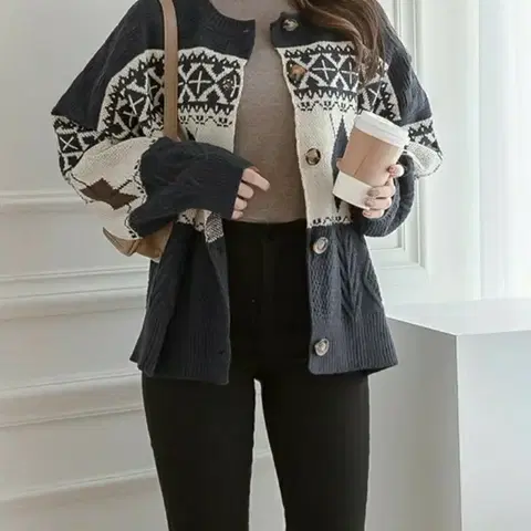 [새상품] 네이비 아가일 가디건