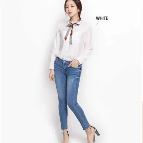 [새상품] 쁘띠 스카프타이.블라우스 set 팝니다. (블루색상)