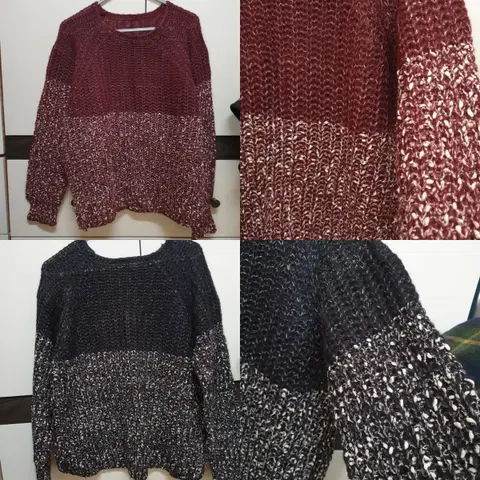 [새상품] 2color(와인.블랙) 투톤 라운드넥니트