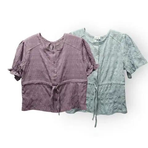 [새상품] 링클 반팔 블라우스 (퍼블.블루)