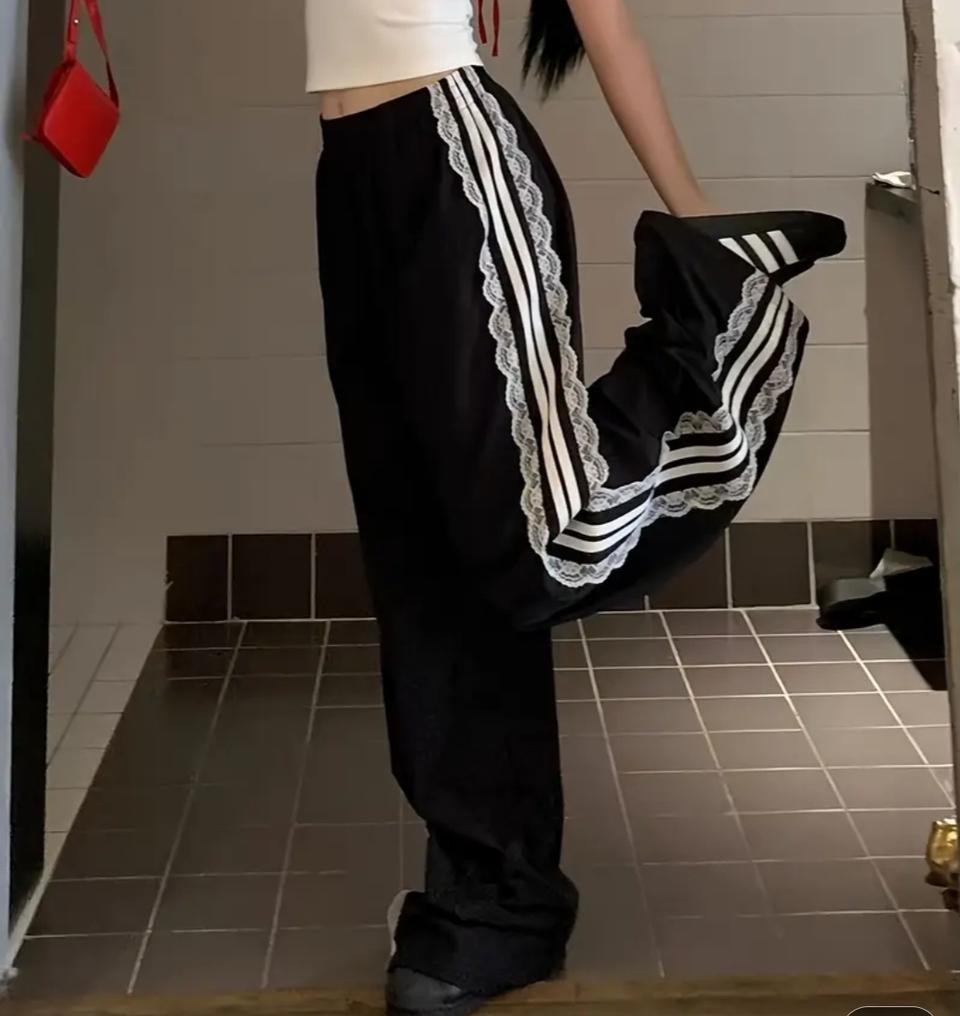새상품)레이스 트랙 밴딩 와이드 팬츠 L