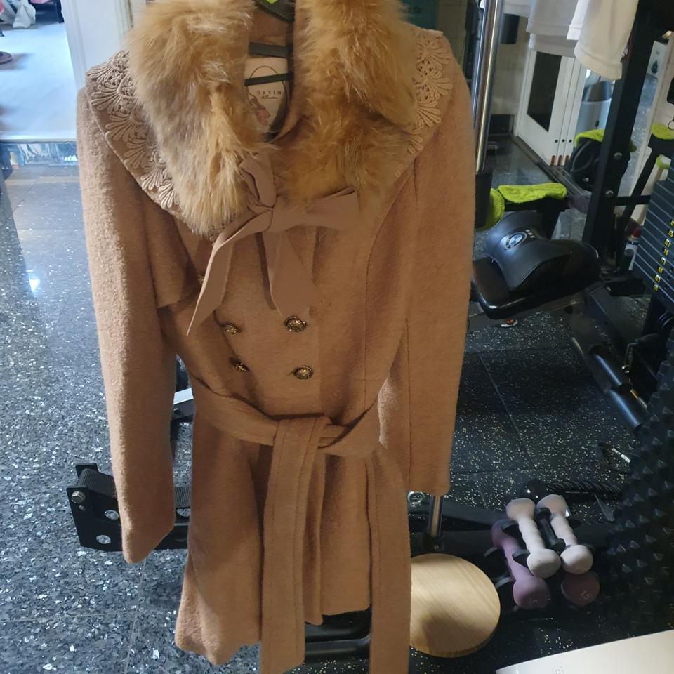 사틴 모직코트+퍼목도리