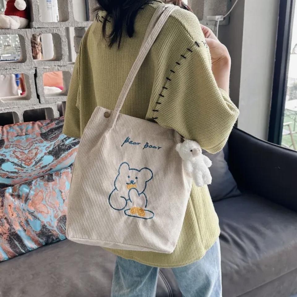 (새상품)코듀로이 토트백 인형키링포함