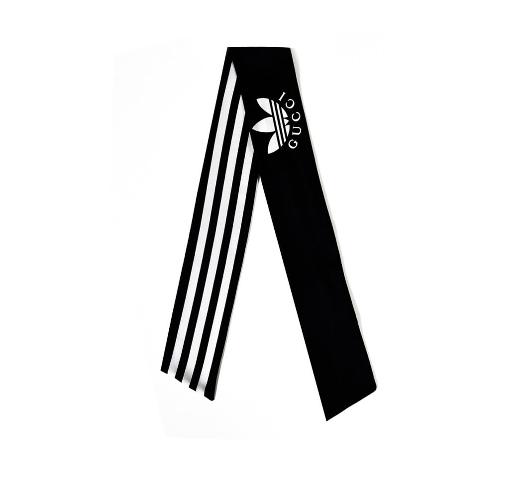 Gucci 구찌 x 아디다스 트레포일 스트라이프 실크 넥 보우 스카프
