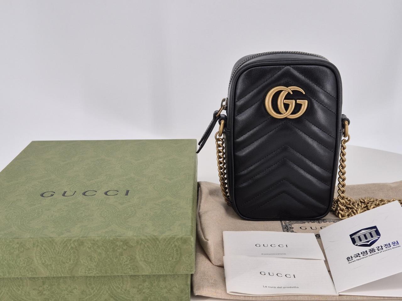 구찌 마몬트 마틀라세 미니 체인 폰홀더백