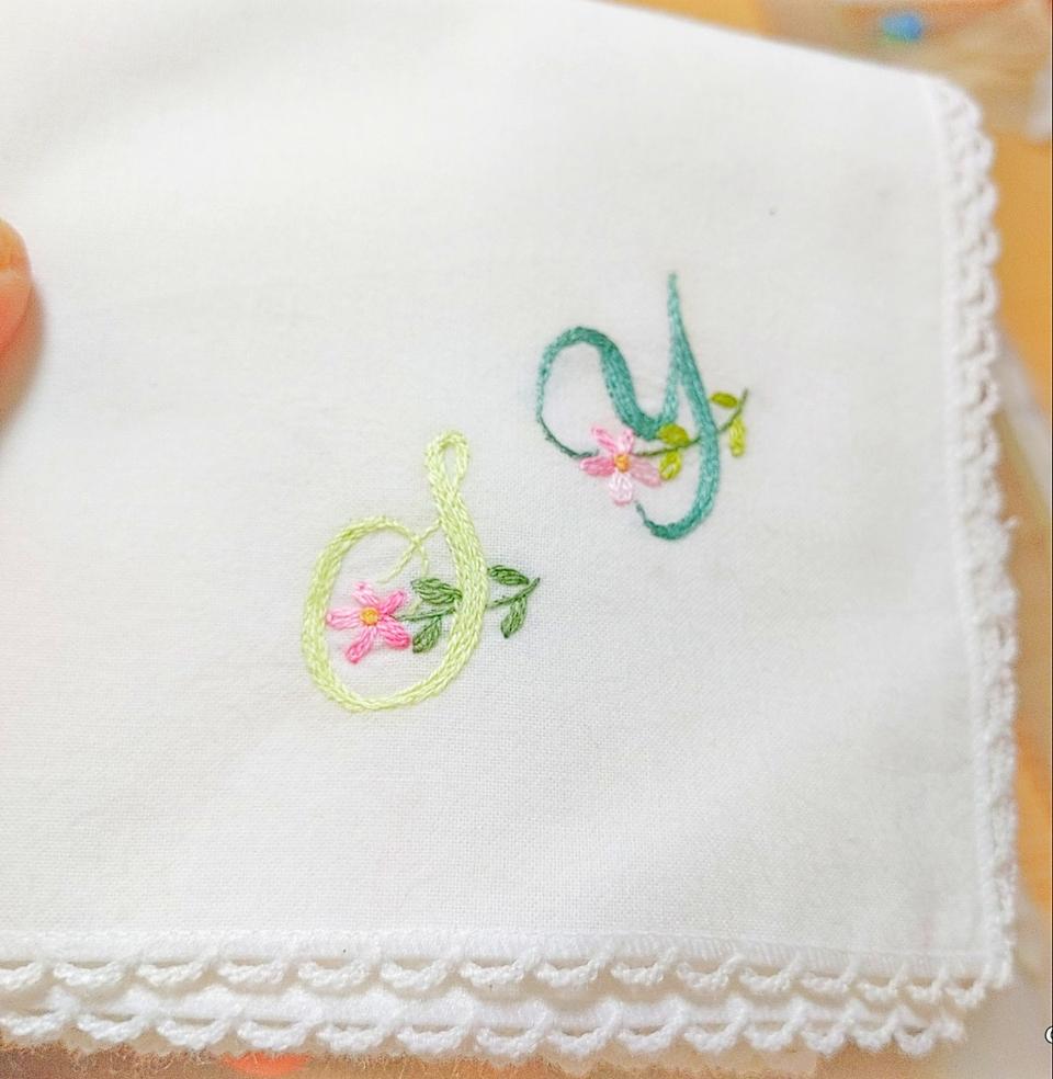 이니셜 자수 소창 손수건