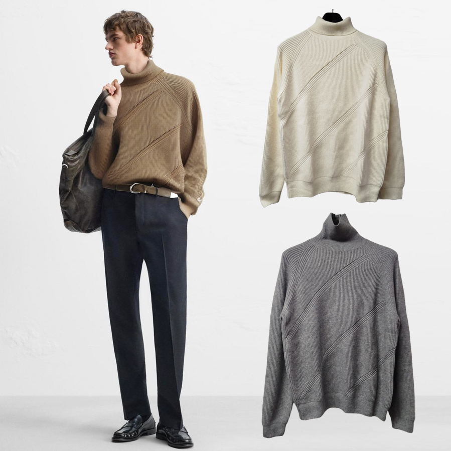 새상품 / 아이보리 105사이즈 남자 목폴라 골지니트 스웨터