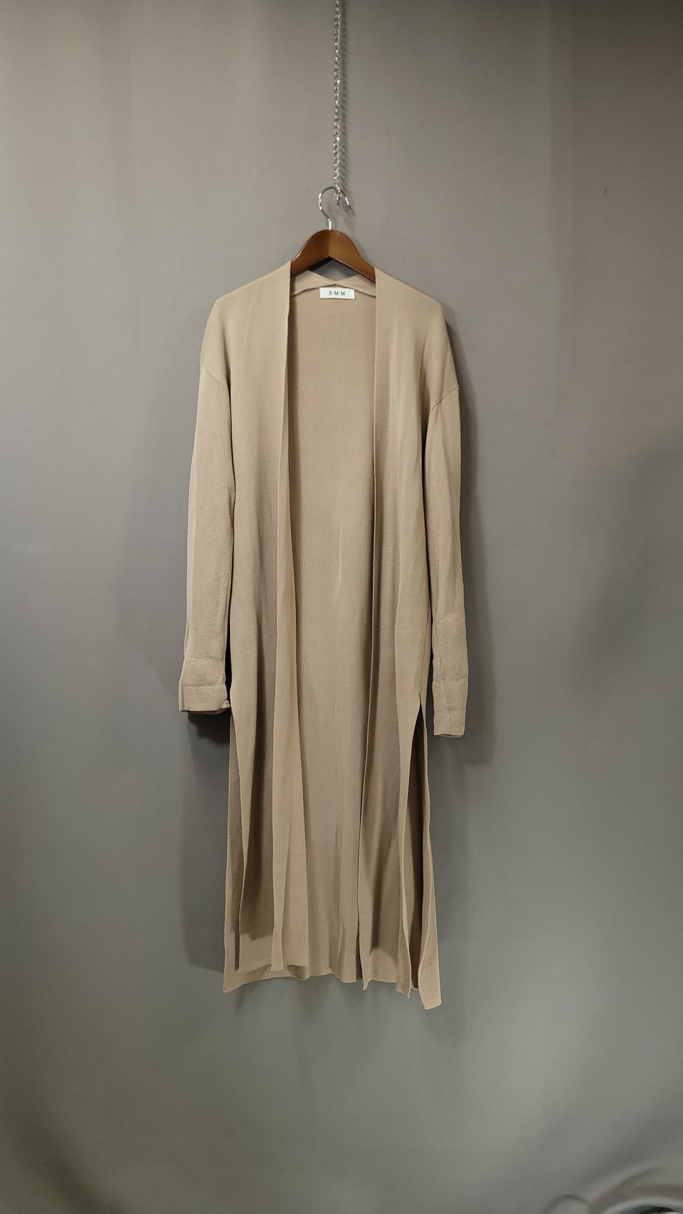 X.M.M 허리끈 밑단절개 오픈 롱 가디건